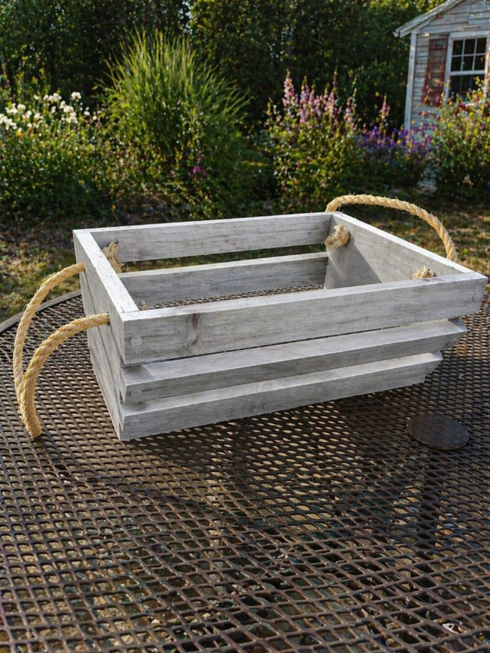 Handmade Cedar Farmhouse Basket Rope Handles Rustic Cottagecore Decor - Picture 4 of 4